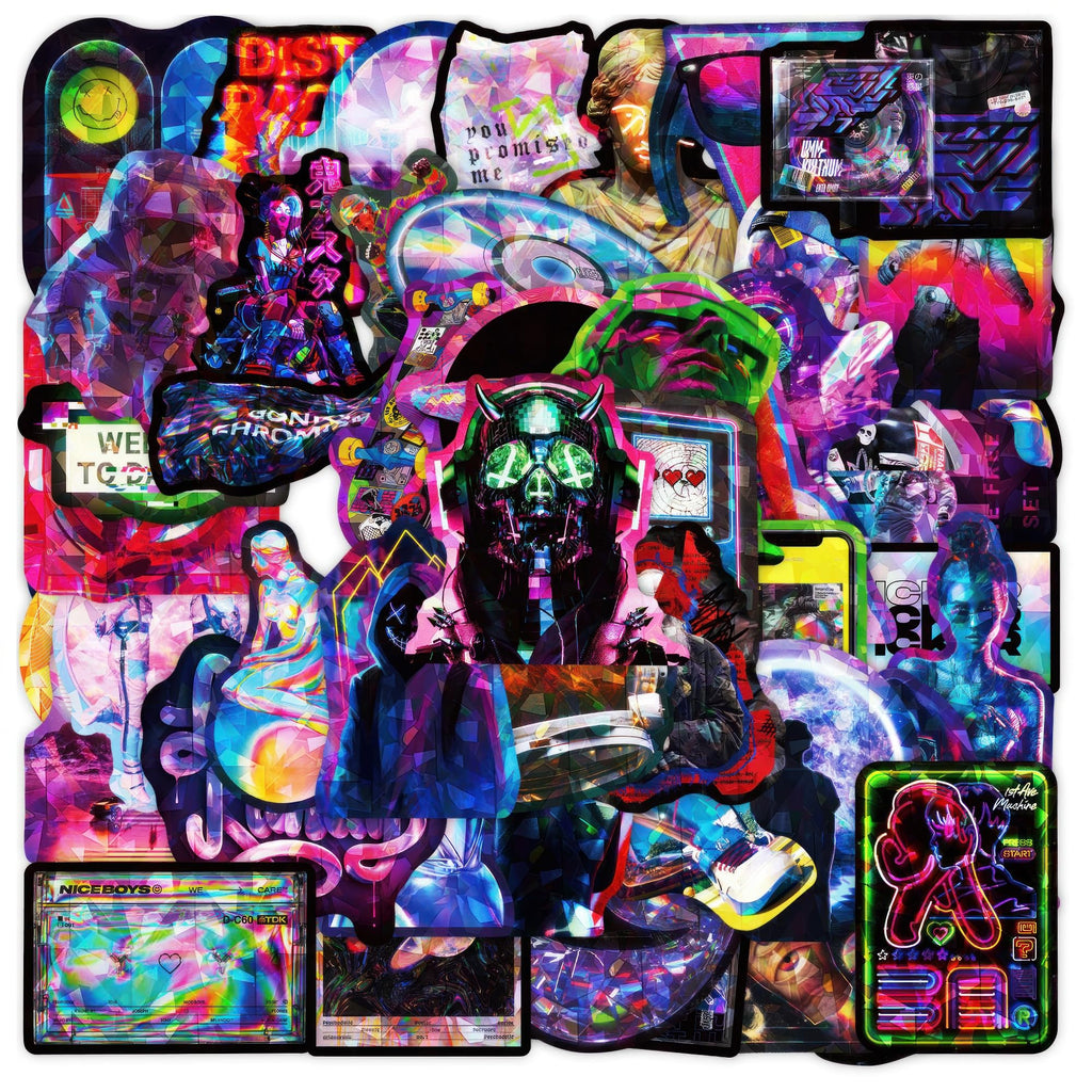 Holographic Neon Sticker Set 50pcs - Waterproof Vinyl