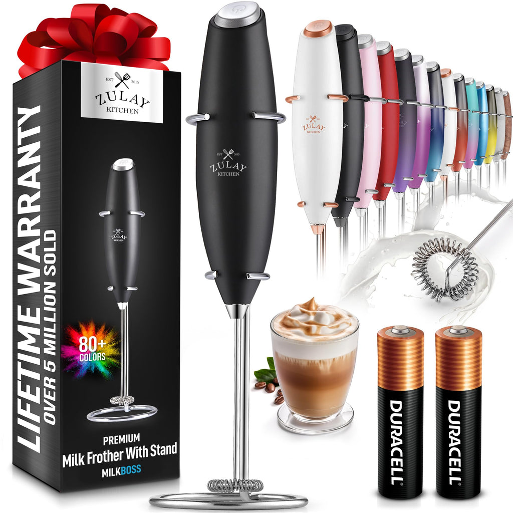 Zulay Kitchen High-Speed Milk Frother - Handheld Electric Mixer for Lattes Cappuccinos & Matcha