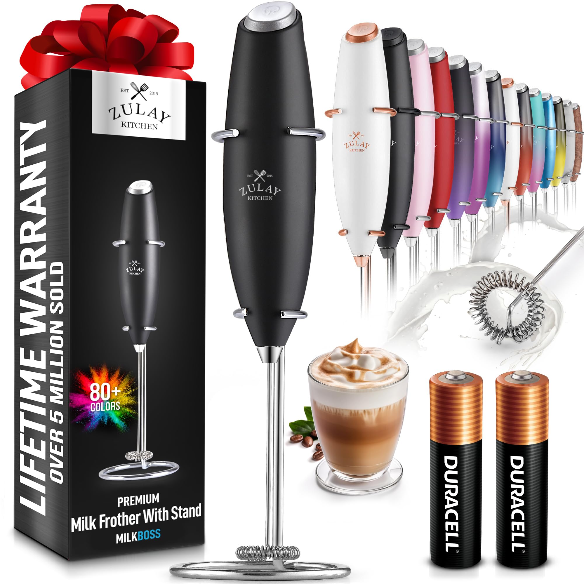 Zulay Kitchen High-Speed Milk Frother - Handheld Electric Mixer for Lattes Cappuccinos & Matcha
